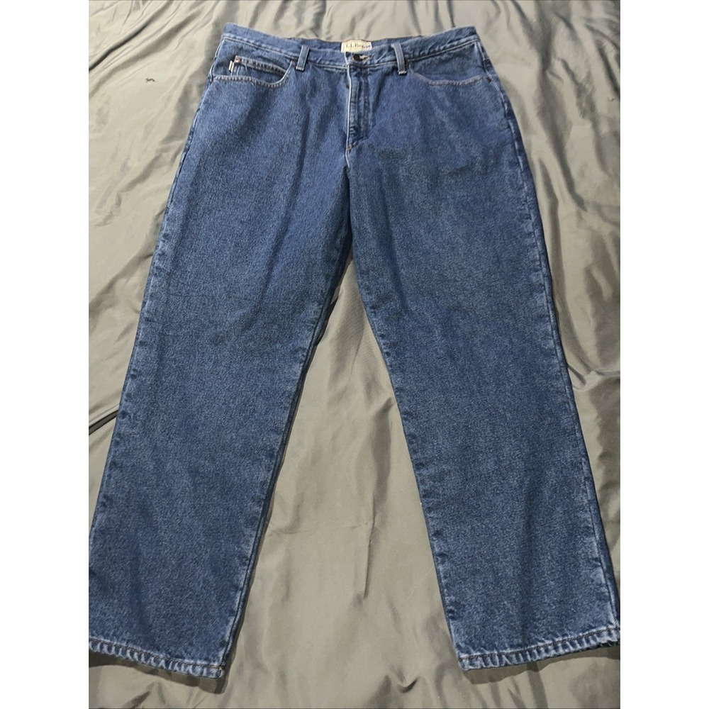 LL Bean Jeans Men's 38x29 Waist Measures 36 Flannel Lined Blue Denim Straight